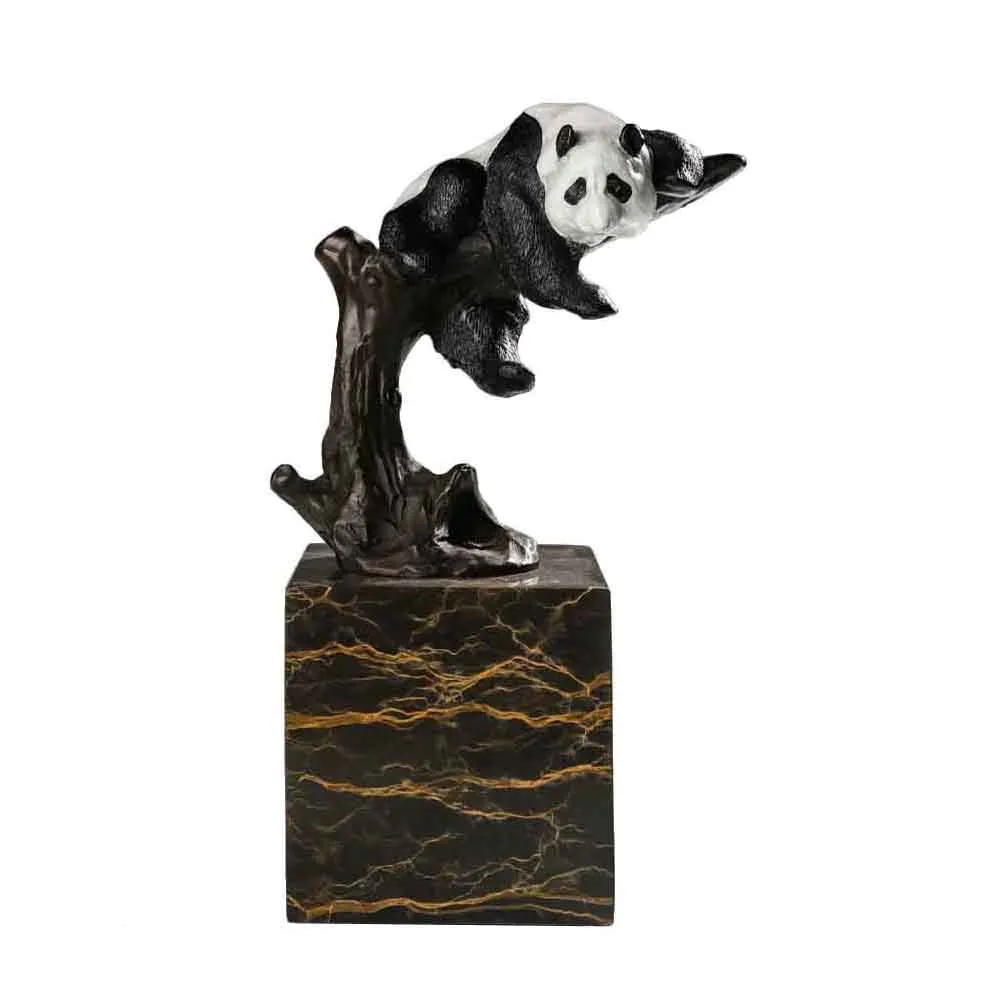 Cute Panda Statue Bronze Chinese Unique Wild Animal Sculpture Vintage Figurine Art for Living Room Decor Child Gifts