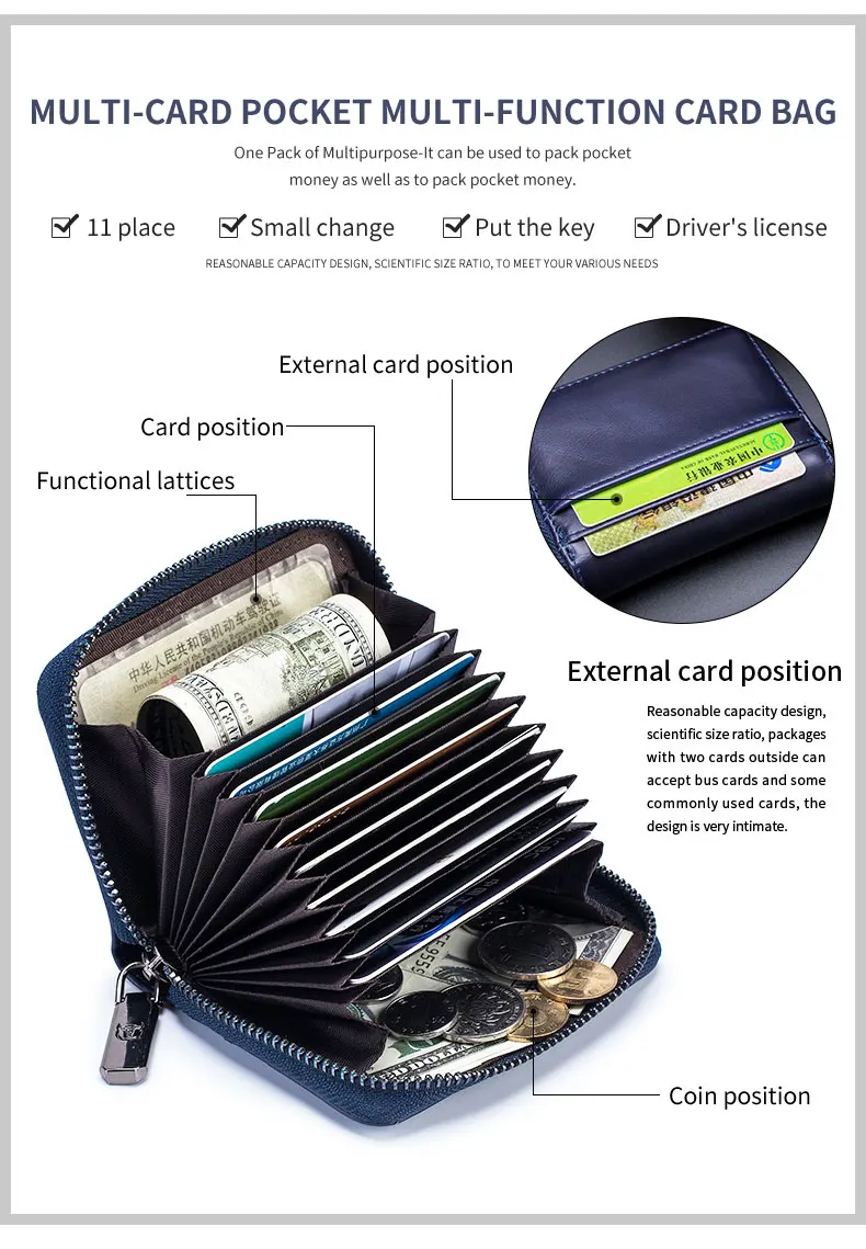 BULLCAPTAIN Echtes Leder Kreditkarten- und Ausweishalter Geldbörse Herren Mode RFID-Kartenhalter Geldbörse Visitenkartenhalter Tasche – Detail 8