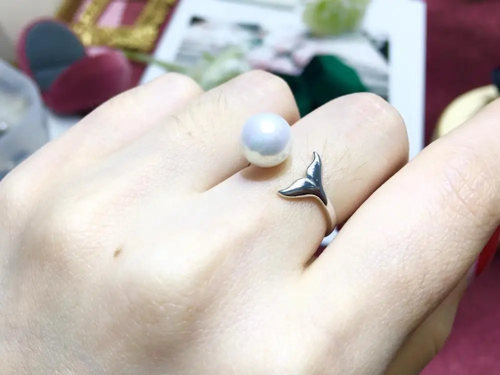 

Mermaid Tail 925 Sterling Silver Adjustable Ring Settings Findings Mountings Parts for Pearl Corals Jade Crystal, 5pcs/lot