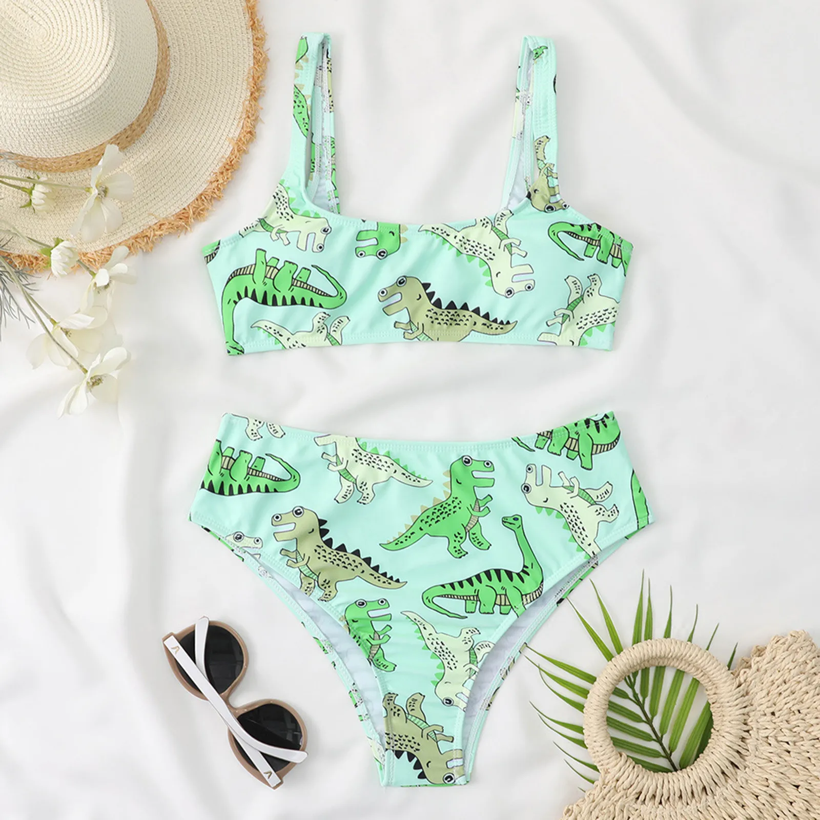 Women Sexy Cute Dinosaur Print Split Two Pieces Swimsuit Swimwear Bikini Set Trajes De Baño Mujer