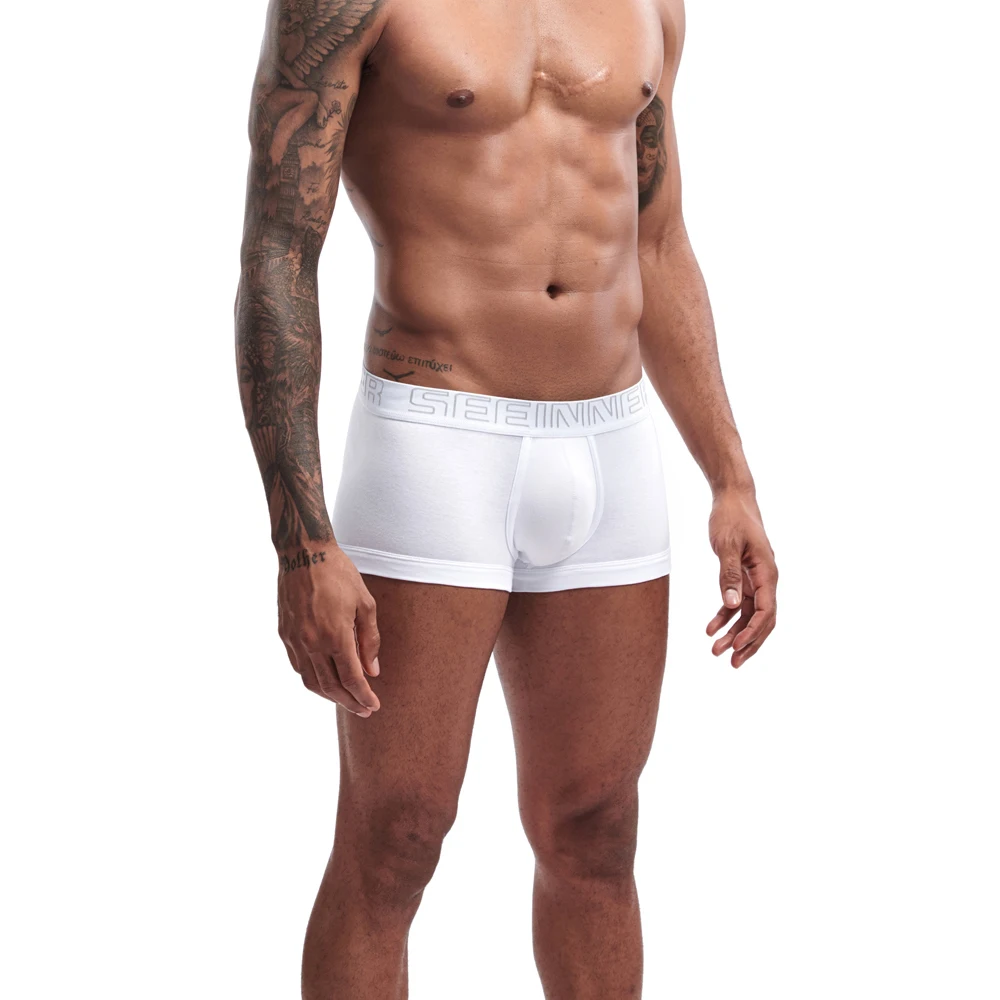 Sexy homens boxers shorts de algodão macio seeinner cueca u convexo masculino boxers calcinha sólida cueca boxershorts homme deslizamento