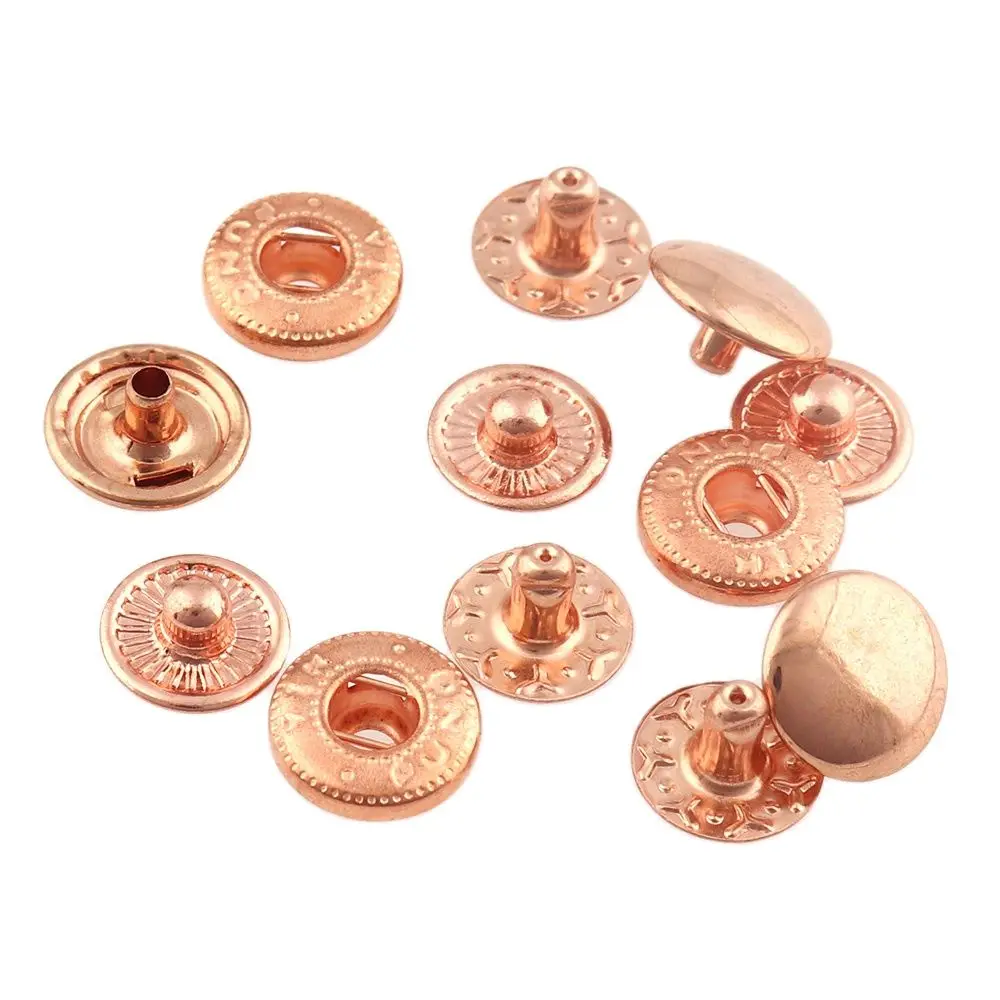 50sets Metal Snap Fastener Press Button 10mm Rose gold Fasteners Studs Canvas for Sewing Leather Craft Clothes Bags Handmade DIY