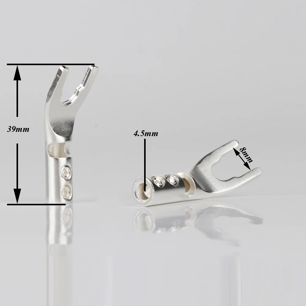 4pcs Pure Copper Silver Plated Speaker Terminals Spade Plug Speaker Cable Wire Connector HiFi Fork Connector