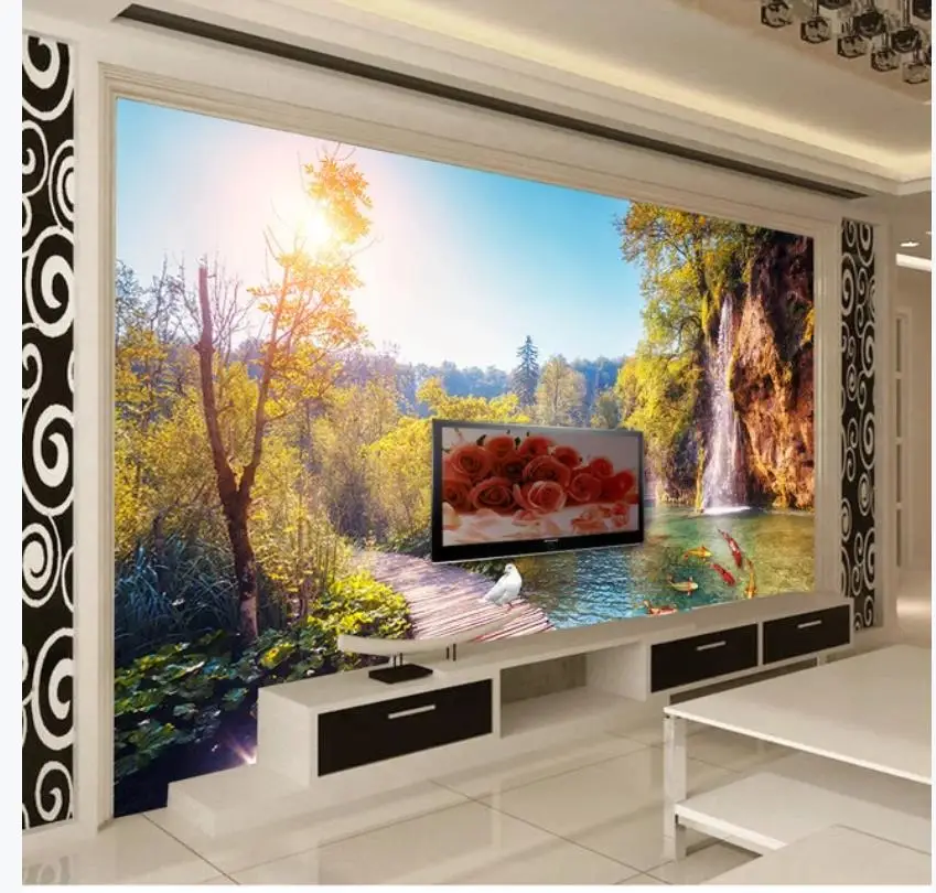 3d murals wallpaper for living room 3D outdoor beautiful wooden bridge 3D painting