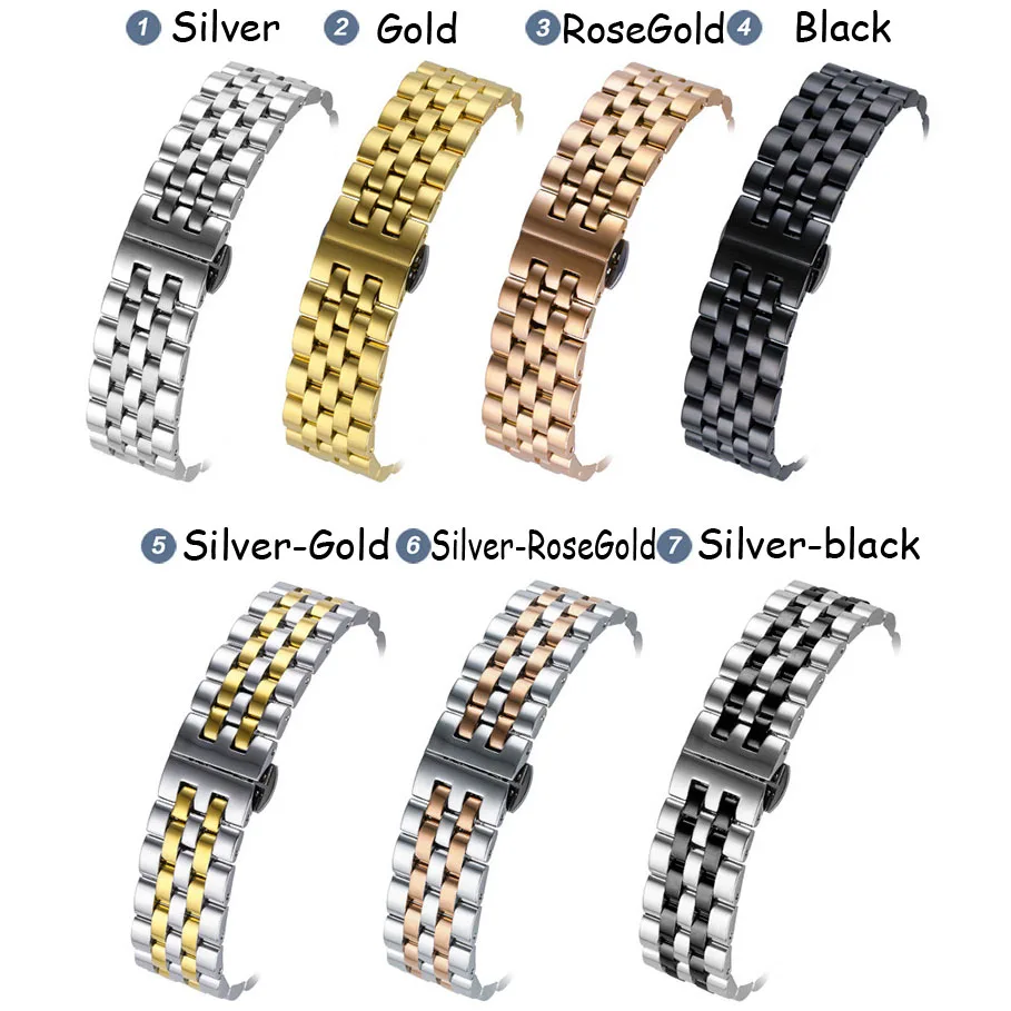 2in1 Flat Curved End Watch Strap 18 19 20mm 21 22mm 24mm 26mm Replacement Watch Band Butterfly Buckle Stainless Steel Watchbands