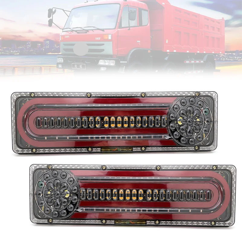 

2PCS 24V LED Truck TailLight Dynamic Turn Signal Rear Brake Light Reverse Signal Lamp Tractor Trailer Lorry Bus Campers .