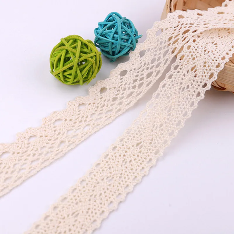 (5Yards/roll)  Beige Cotton Embroidered Lace Net Ribbons Fabric Trim DIY Sewing Handmade Craft Materials