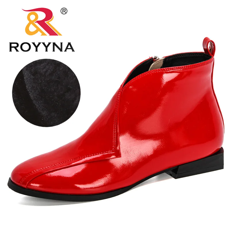 ROYYNA New Designers Patent Leather Ankle Boots Women Winter Shoes Ladies Short Plush High Top Footwear Woman Botas Mujer