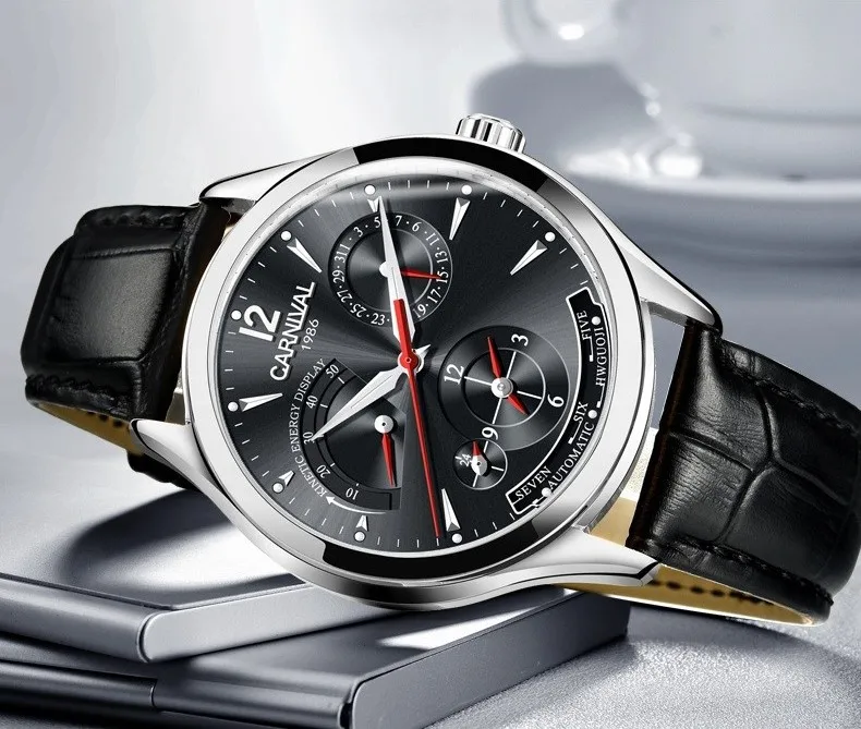 CARNIVAL New Dual Time Zone Watches for Men Automatic Multifunction Men Mechanical Wristwatches Sapphire Calendar Montre Homme