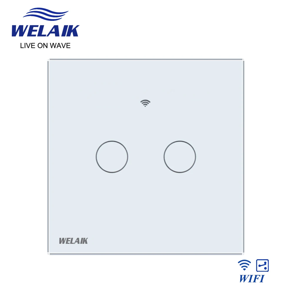 WELAIK EU WIFI Alexa 2gang2way Cross Through Tuya-Smart-Life-Google Aisle Glass Panel Stairs Light Wall Touch Switch A1922CW-WIF