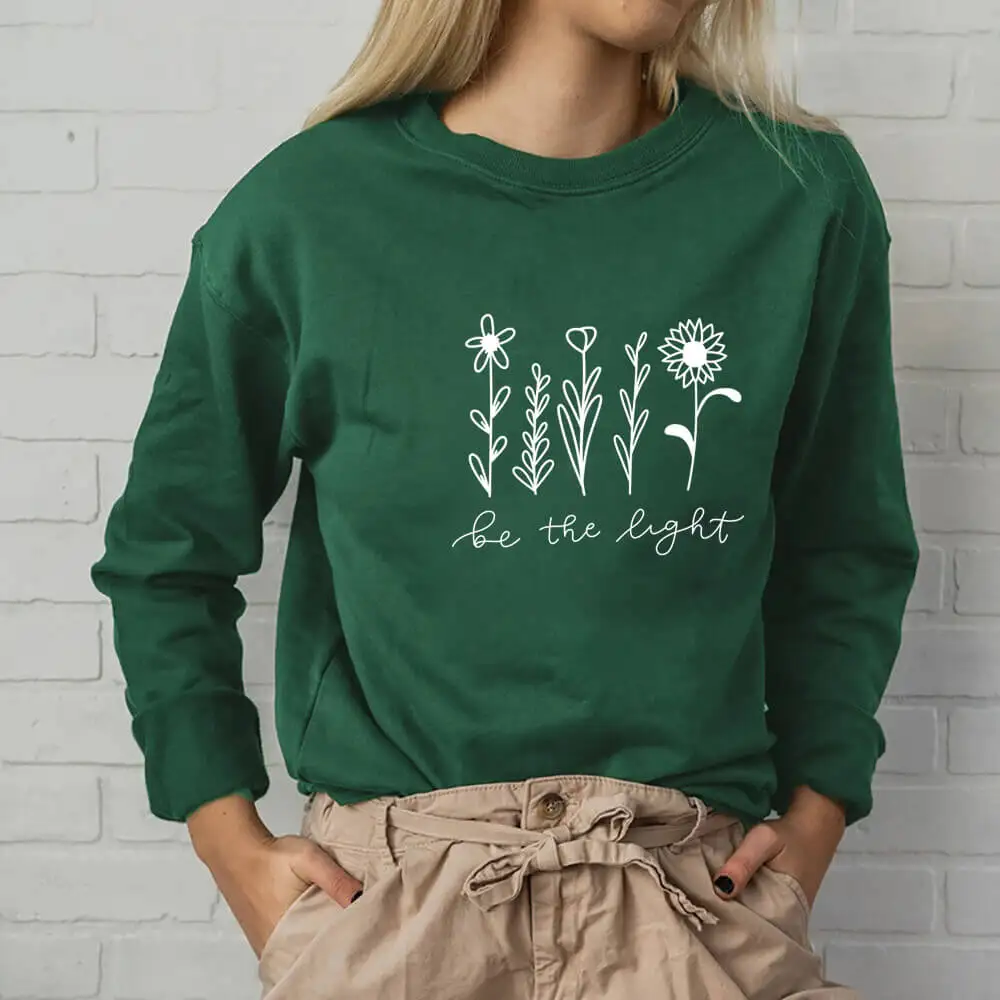 

Be The Light Wild Plant Graphic Printed 100%Cotton Women's Christian Sweatshirt Women Casual O-Neck Pullover Long Sleeve Tops