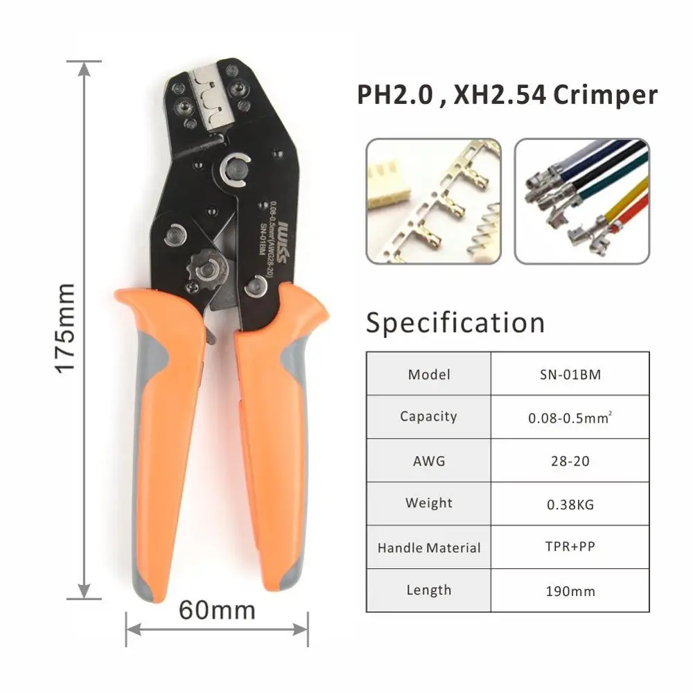 IWISS SN-01BM crimpen zange für PH2.0,XH2.54,KF2510,AWG28-20,JST,Molex, servo Stecker Stecker mit 460PCS JST-XH connector kit