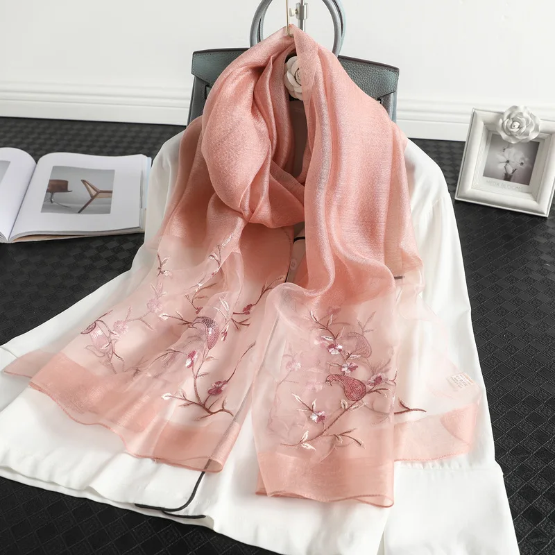 2022 Solid Silk Women Scarf Warm Wool Shawls Lady Wraps Bufanda Floral Pashmina Embroidery Scarves Foulard Wholesale Hijab