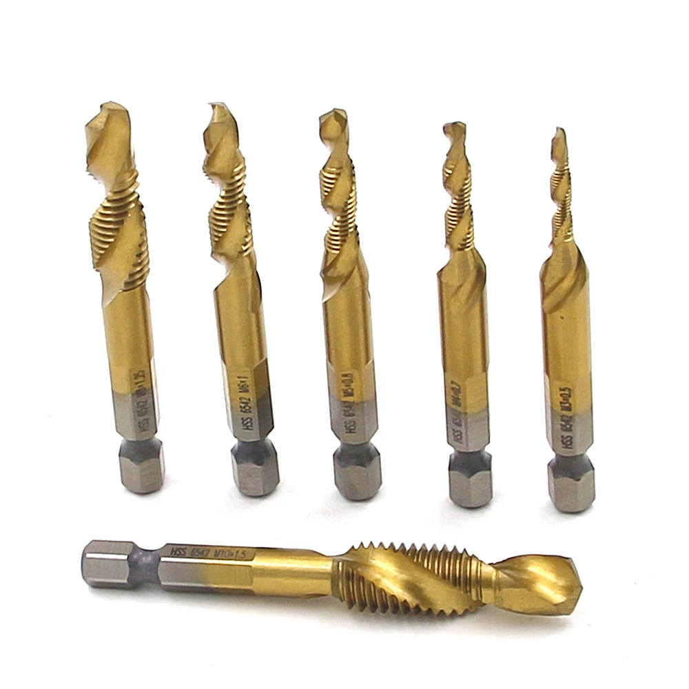 6 teil/satz Tippen Hex Schaft HSS 6542 Schraube Spirale Punkt Gewinde Metric Stecker Bohrer M3 M4 M5 M6 M8 m10 Kombination 1/4 Zoll Hex
