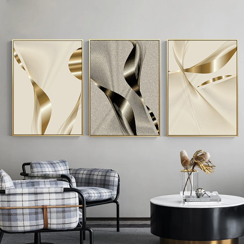 Creative silver golden Abstract geometric patchwork modern decorative Picture Canvas Wall Art Poster for room office hotel decor