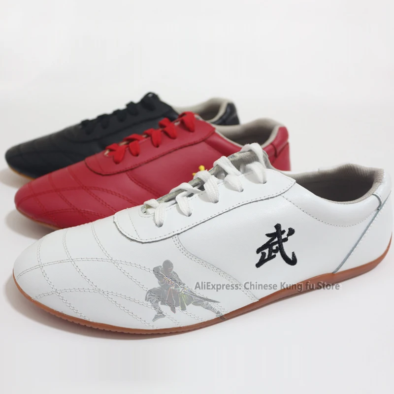 Unisex Soft Leather Kung fu Tai chi Shoes Martial arts Wushu Sports Sneakers choose one size bigger