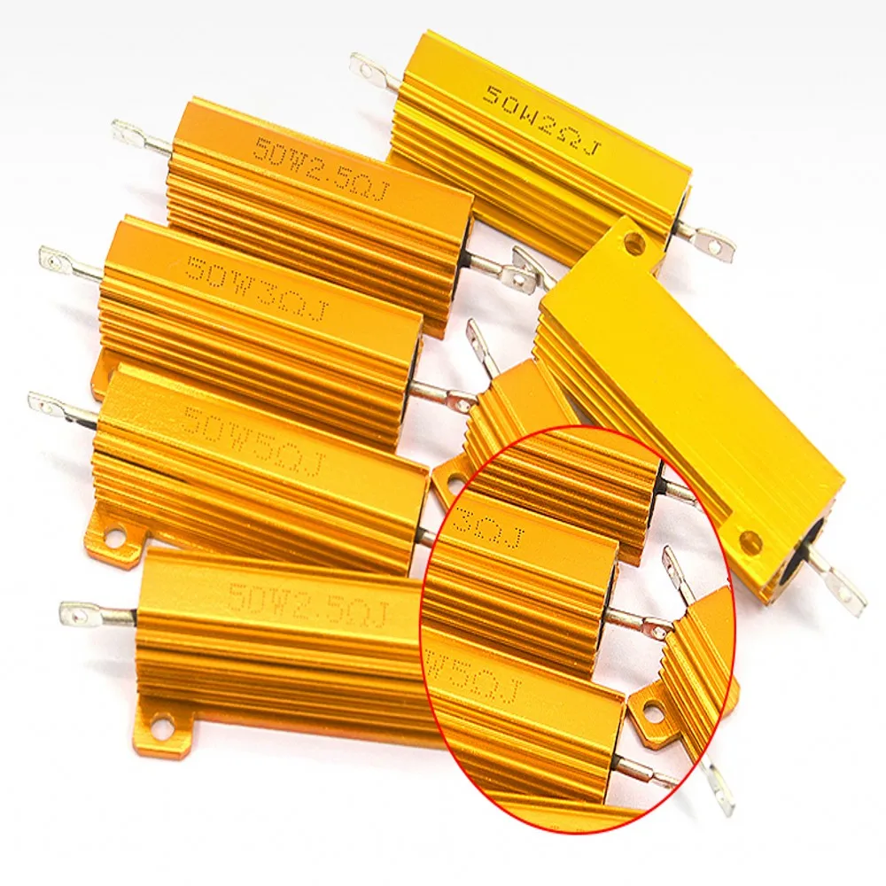 5PCS 50W RX24 Aluminum Power Metal Shell Case Wirewound Resistor 0.1R 0.5R 1R 2R 3R 4R 5R 6R 8R 10R 20R 50R 100R 1K 10K 100K ohm