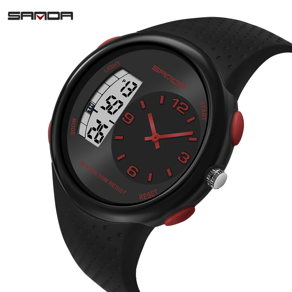 2023 Sanda Waterproof Men\'s Sports Watch Outdoor Casul Luminous Digital Watches Dual Display Silicone Electronic Calendar Alarm