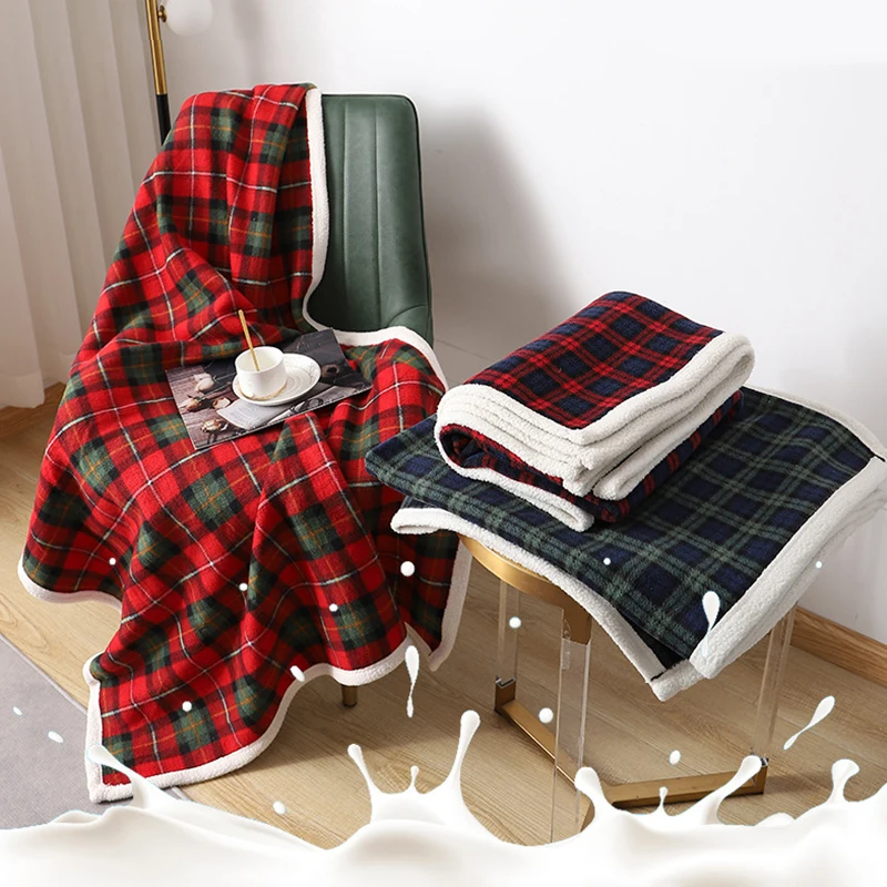 Red Plaid Flannel Blanket Merry Christmas Home Decor Winter Warm Wool Cashmere Blanket Lattice Plush Comfortable Soft Blanket