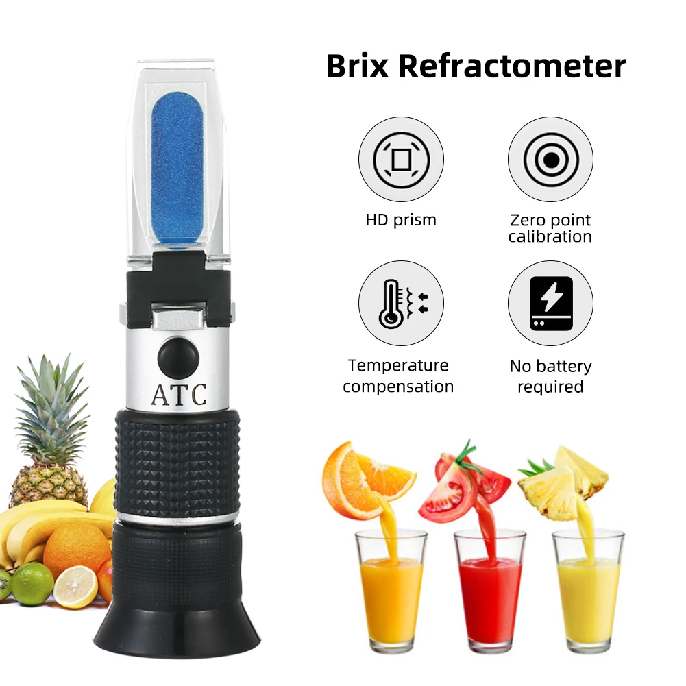 Yieryi HandHeld Refractometer Brix 0-90% Sugar Concentration Meter ATC for Fruit Juice Food Drink Honey with Carton Box