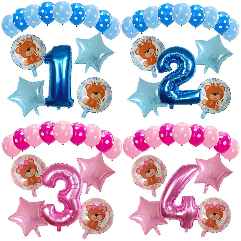 14Pcs Teddybär Anzahl Ballon Set 18Inch Cartoon Tier Air Globo Junge Mädchen Geburtstag Party Dekorationen Kind Geschenk baby Dusche Spielzeug