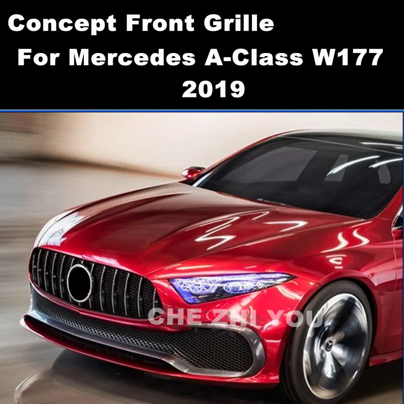 For Mercedes Benz New A Class W177 2019-2021 Concept Style Front Bumper Grille  A180 A200 A260 ABS Racing Grille Without Camera