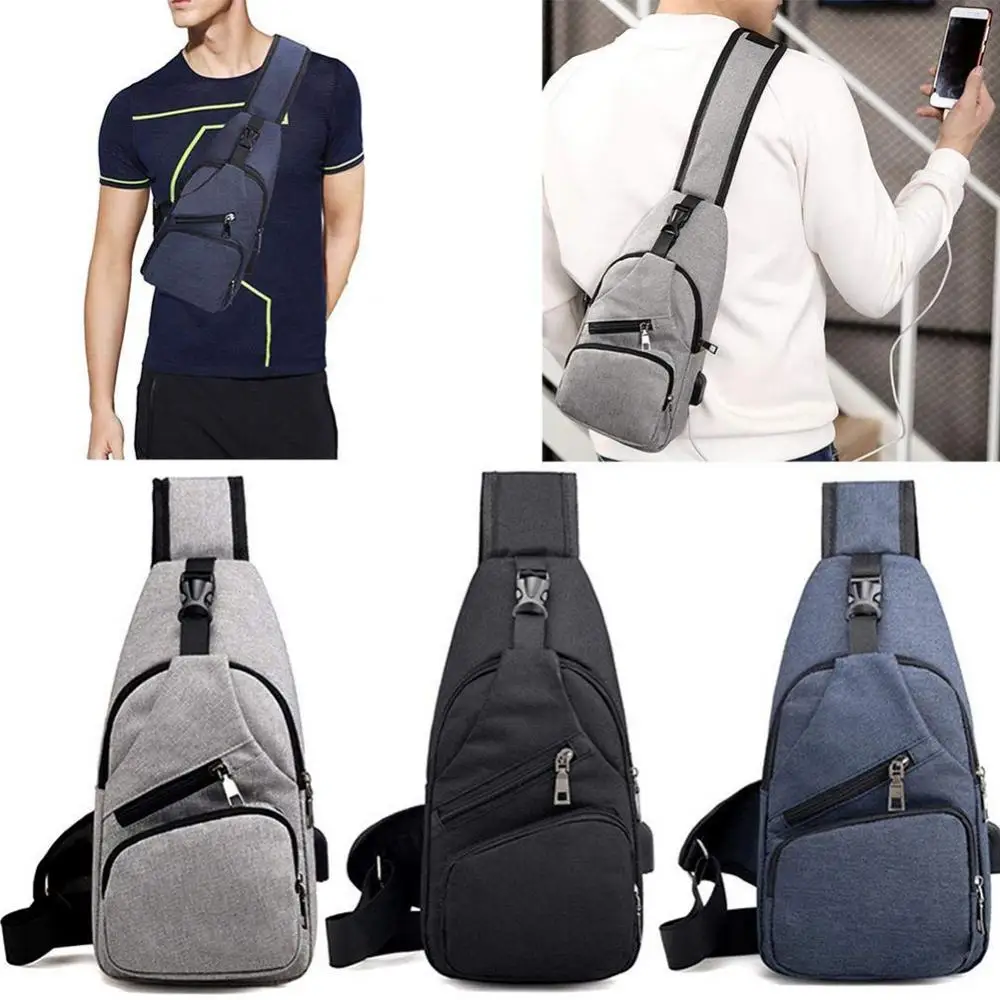 Casual Mannen Outdoor Crossbody Schouder Borst Pouch Sling Bag Met Usb Charge Port