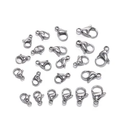 30pcs/lot 9 10 11 12 13 15mm Stainless Steel Lobster Clasp Hooks For DIY Necklace Bracelet Chain Fashion Jewelry Making Findings