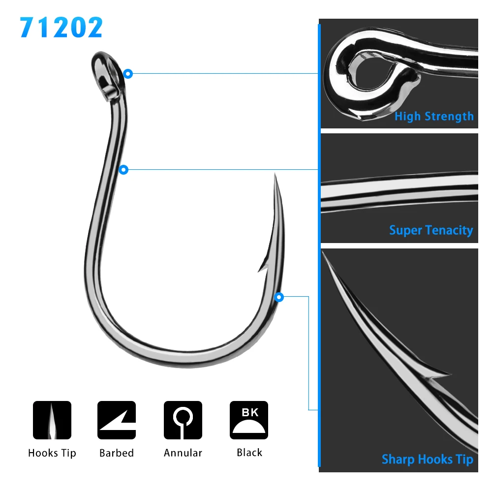 100pcs Fishing hook High-carbon steel KUDAKO Series Jig Hook Fishing Hook Saltwater Bass 71202-1#-6/0# Hook