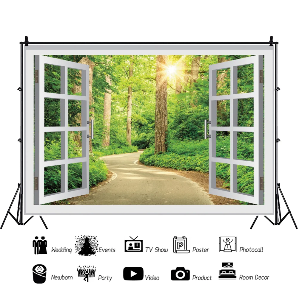 Laeacco Out Of Window Spring Garden Flowers Forest Home Decor Photographic Backdrop Photography Background For Photo Studio