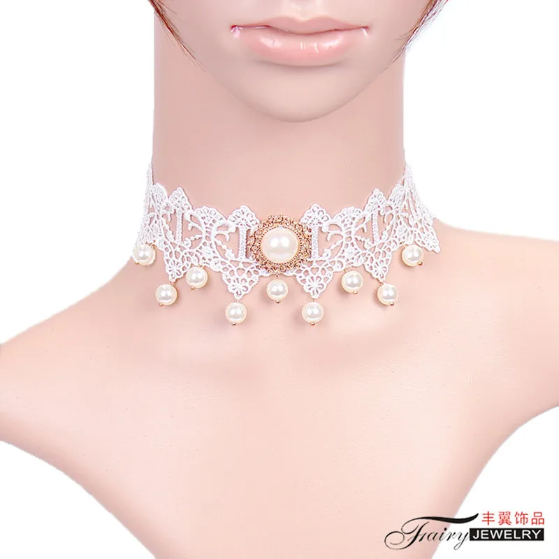 Collier ras du cou Vintage en dentelle, fausse perle, pour mariée, style Boho, accessoires de mariage ajustables faits à la main, vente en gros, GY052