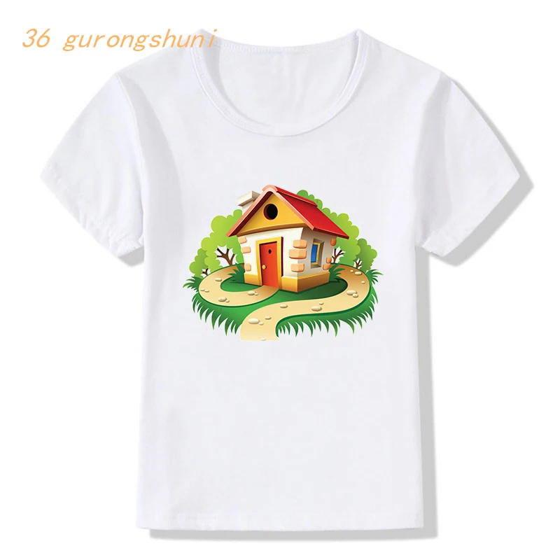 cartoon mushroom house graphic t shirts baby boy t shirt boys kids clothes girls shirts children clothing t-shirt free shipping