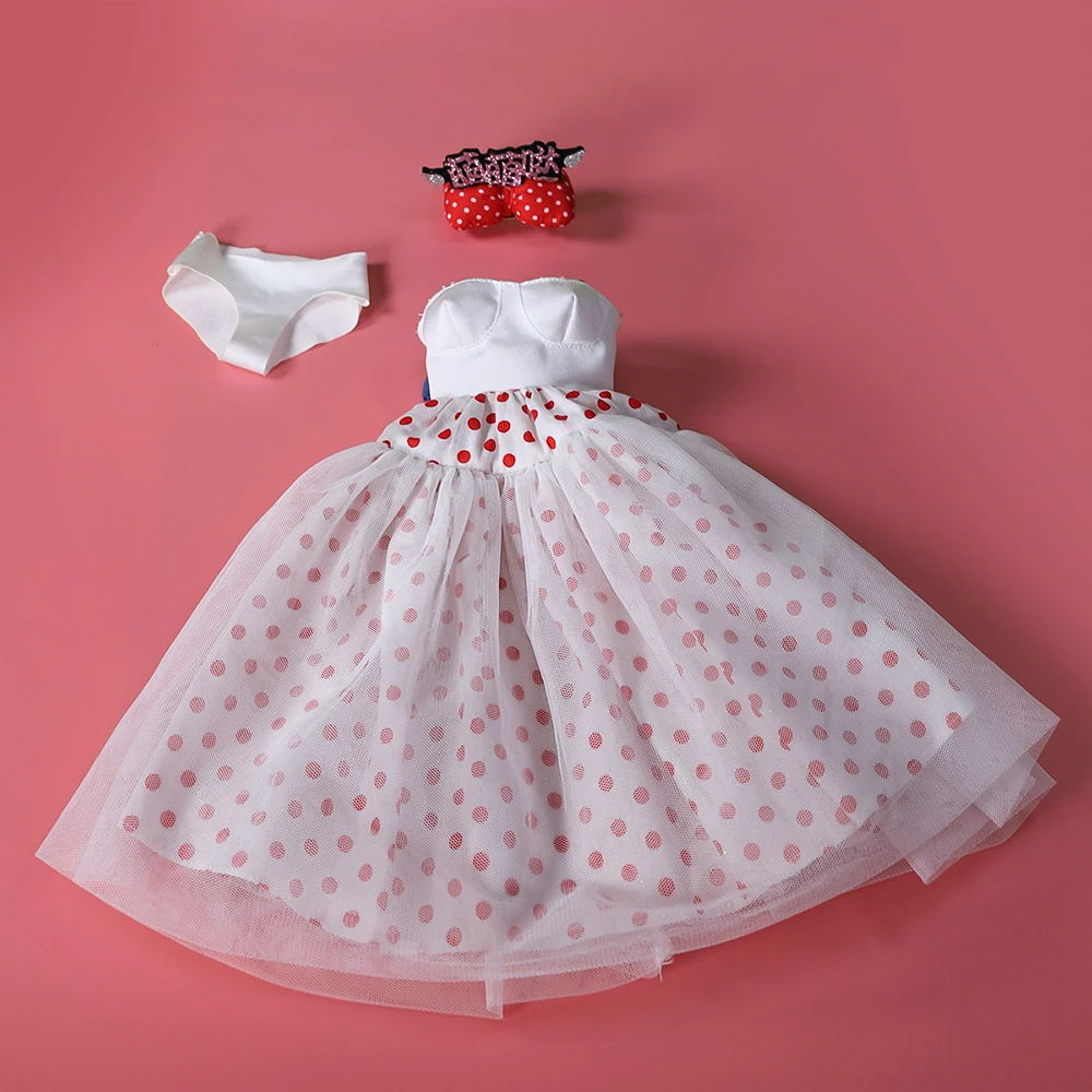 

Doll clothes 1/3 BJD 62 cm high quality elegant pink polka dot white yarn suspender skirt cute headdress SD