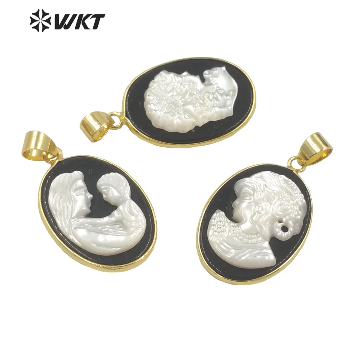 WT-JP270 New The Beauty Series hand carved Gorgeous pendant with Black Aate back ground white Beauty pendant for necklace