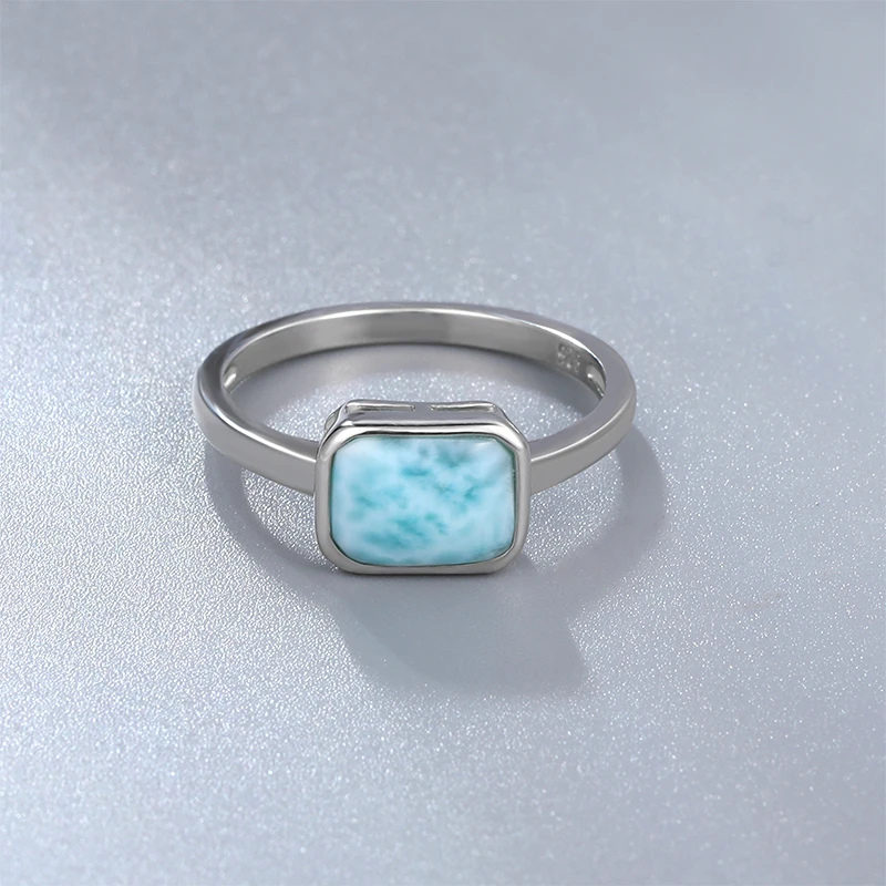 2021 New Trend 925 Sterling Silver Natural Gemstones Larimar Ring for Women Geometry Design Classic Simple Female Jewelry Dating