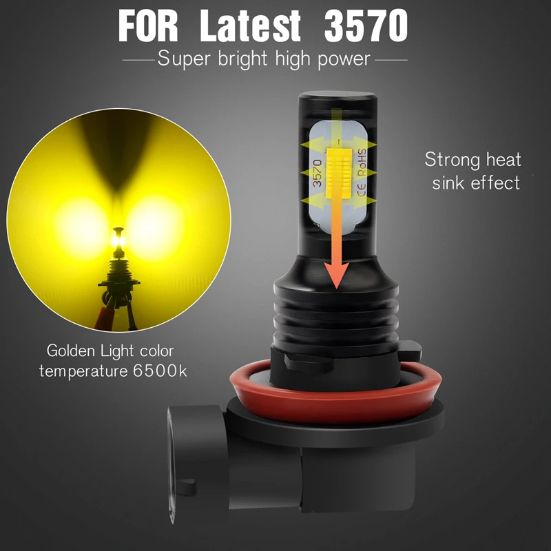 KaTur H11 LED Fog Light Bulbs Extremely Bright 2400 Lumens H8 H9 H16 LED for Driving Running Lamp Lights Gold Golden 6000K White