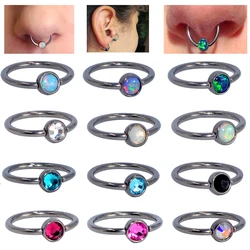 1PC G23 Titanium Opal Nose Ring piercing CZ Gem Ball Ear Septum Helix Tragus Cartilage Earrings BCR Piercings Body Jewelry BCR