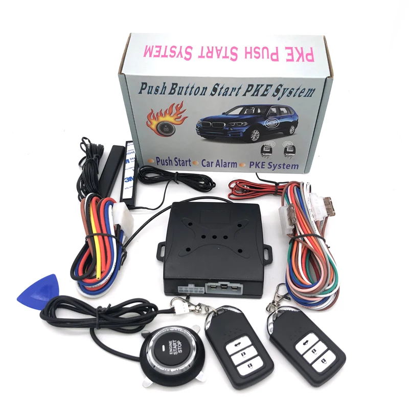 Spanish installation instructions 12V Auto car keyless entry start system one start stop engine push button vehicle alarm PKE