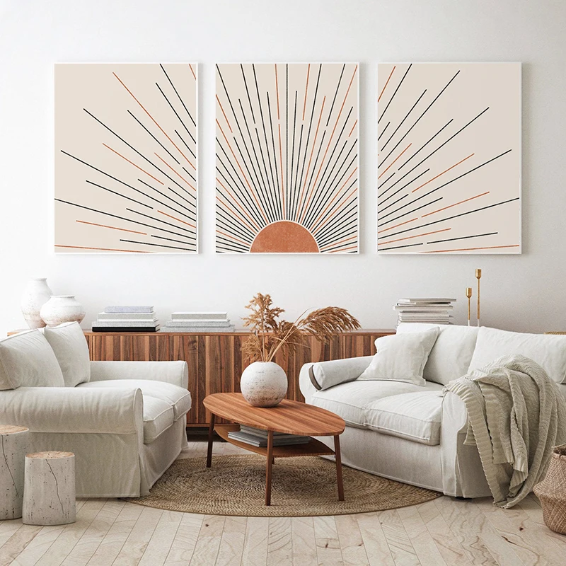 Vintage Boho Canvas Painting Mid Century Posters and Prints Bohemian Rising Sun Wall Art Picture for Home Living Room Decoration