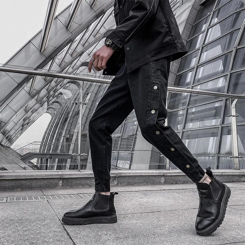 ICCLEK 2021 Fall New Jeans Buttoned Pants Men's Jeans Harem Pants Bunch Legs Men's Casual Pants Men Jeans Pants  Skinny Jeans