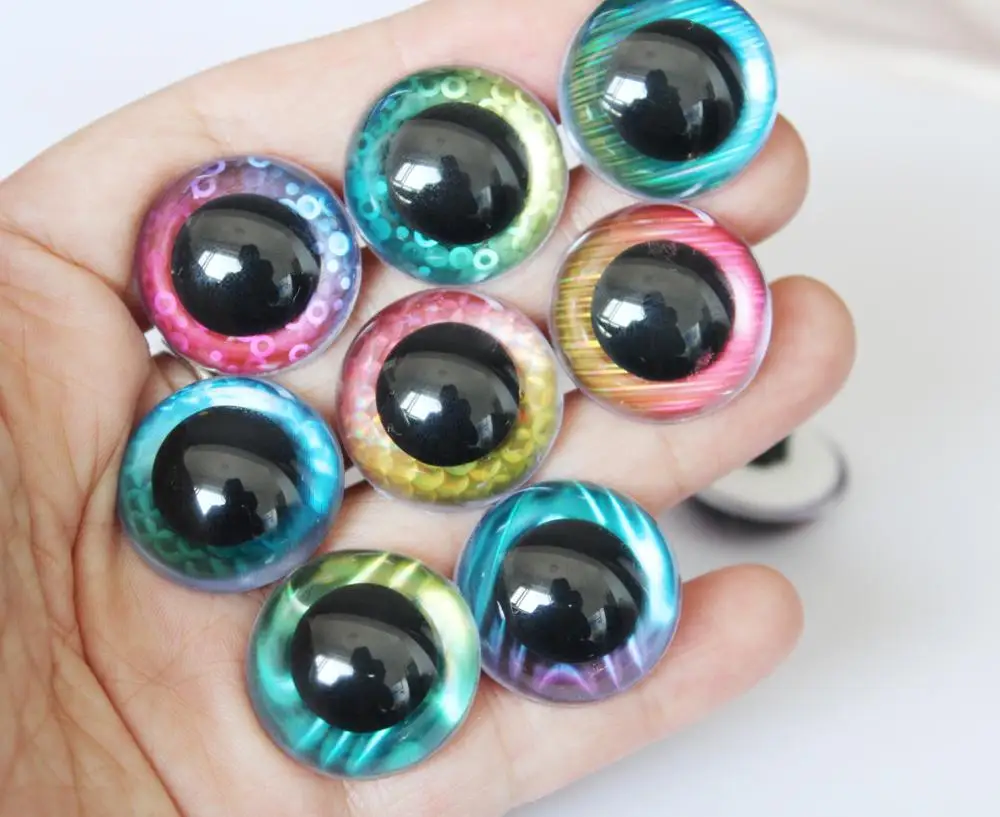 

20pcs--L12---13mm--50mm clear round toy animal safety eyes + glitter fabric + hard washer for diy plush doll --style option