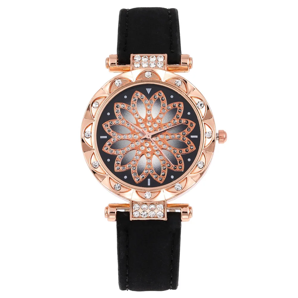 Women Starry Sky Watch Luxury Rose Gold Diamond Watches Ladies Casual Leather Band Quartz Wristwatch Female Clock Ladies Watch