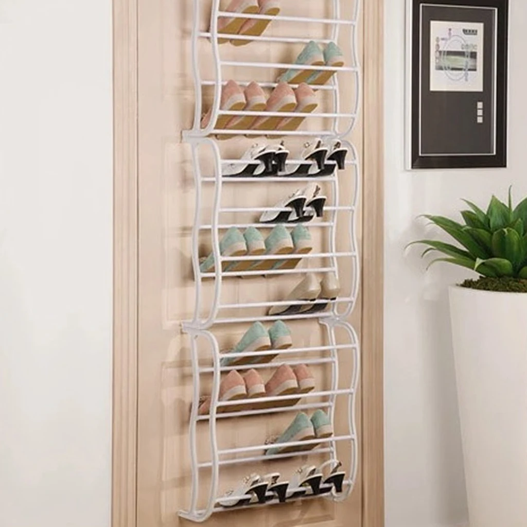 12 Tier Metal Tube Shoe Shelf Hook Over Door Shoe Rack Tidy Space Organizer for 36 Pairs Shoes