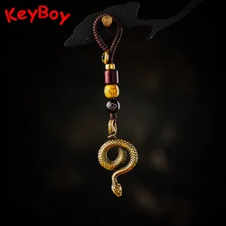 Vintage Brass Snake Rope Keychain Pendant Men Car Key Chain Ring Hanging Jewelry Copper Zodiac Animal Figurines Fashion Keyring