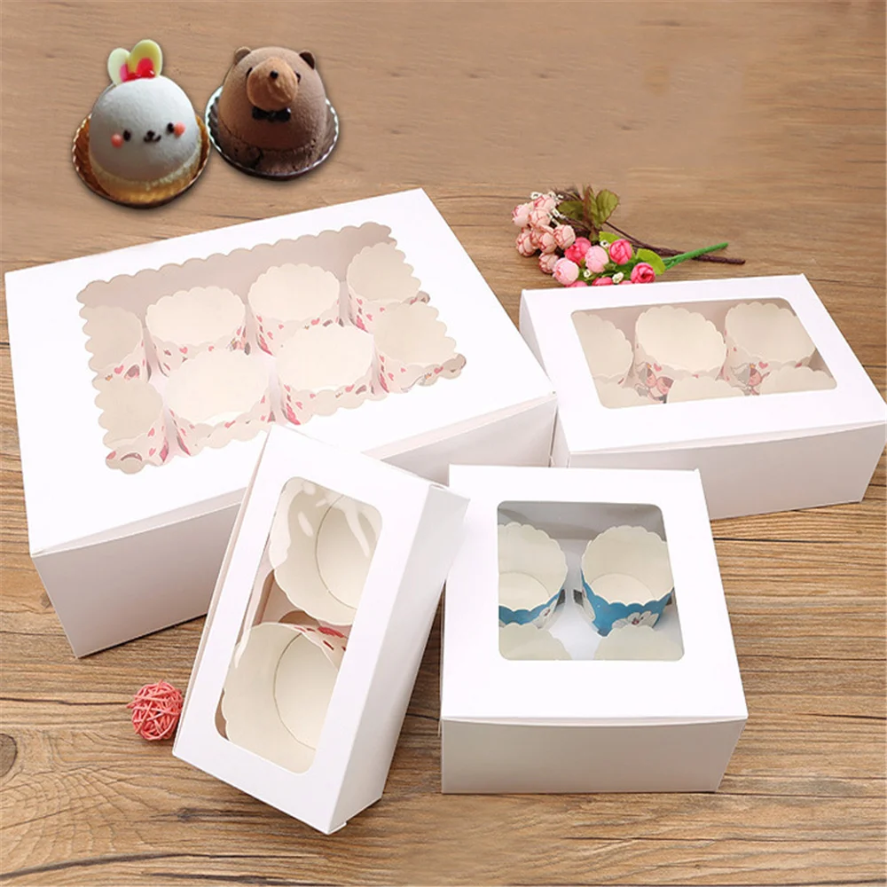 2/4/6/12 Hole Windowed Cupcake Boxes Windowed Cupcake Boxes Convenient White Secure Removable Tray Cupcake Boxes For Gifting