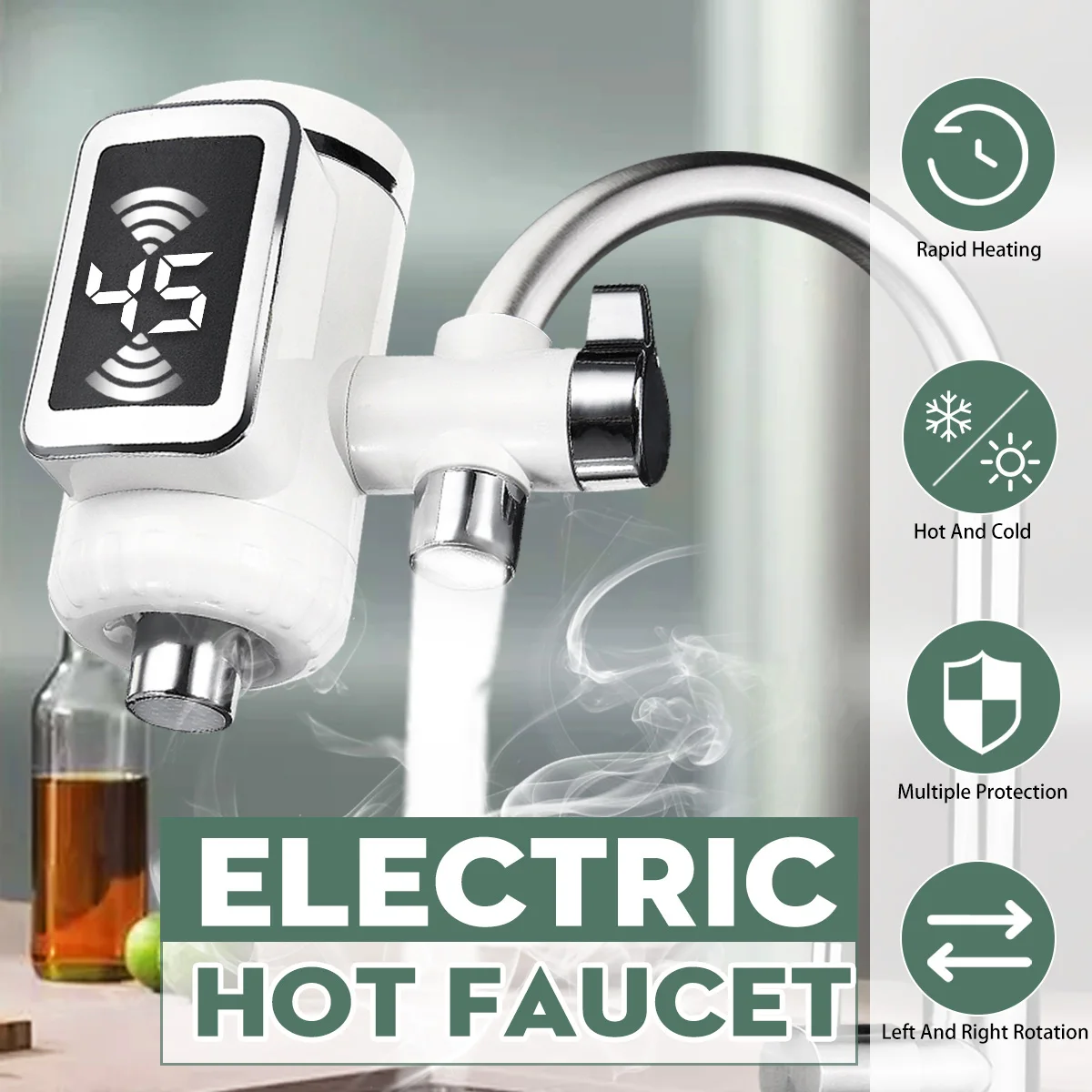 Electric Kitchen Faucet Water Heater Cold Heating Faucet Tankless Digital Instantaneous Water Heater Water Tap with Adapter RU