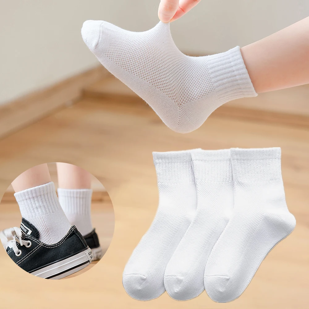 5 Cặp/lô 1-12Yrs Trẻ Em Nguyên Chất Tất Trắng Bé Trai Bé Gái Cotton Thoáng Khí Thể Thao Thấp Cắt Trẻ Em Chống Trơn Trượt Thuyền vớ 4 Mùa