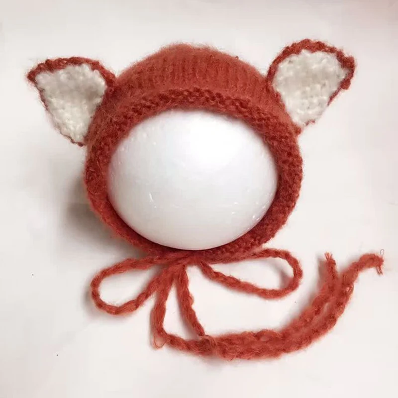 Handmade Crochet Animal Hat Mohair Newborn Baby Photography Props Infant Boys Girls 3d Ears Bonnet Bebe Accessories Beanie