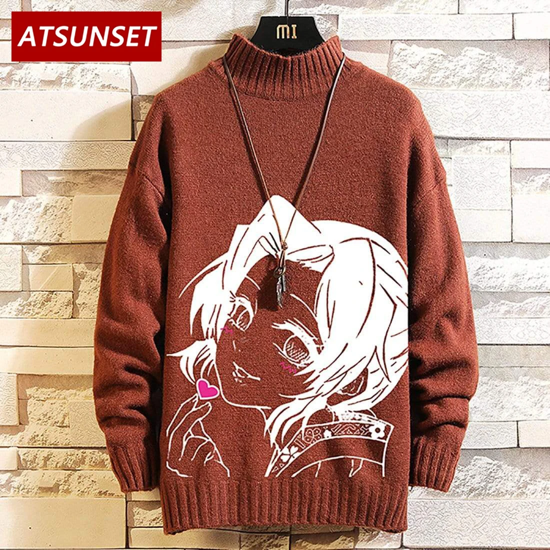 ATSUNSET Anime Girl Demon Slayer Kochou Shinobu Sweater Hip Hop Streetwear Vintage Style Harajuku Knitting Pullover