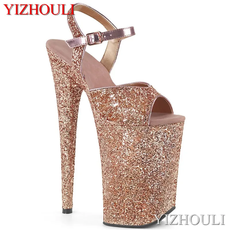 

9 inch super high heels, sequined upper, 23 cm high heels for summer women, pole dancing sandals for sexy models